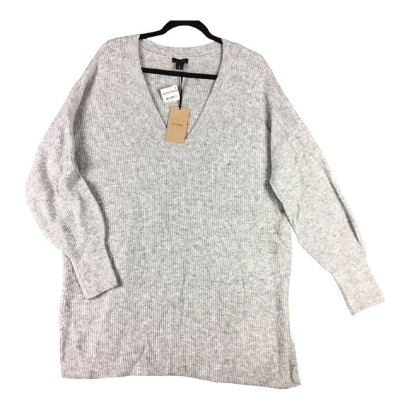 Halogen Womens 1X Heather Grey V-Neck Ribbed Long Pullover Sweater NWT - Picture 1 of 14